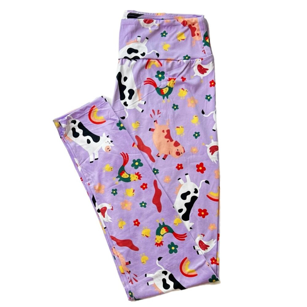 NEW TC LuLaRoe Leggings Farm Animal Purple Cow Chicken Rooster Pig Comfy Stretch